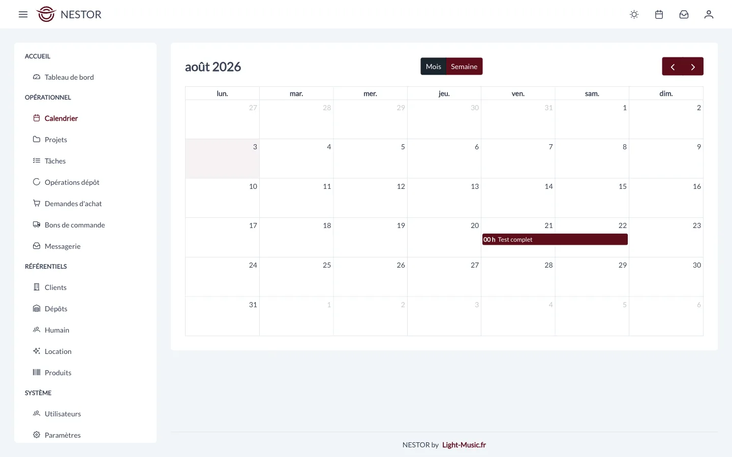 Calendrier global des projets
