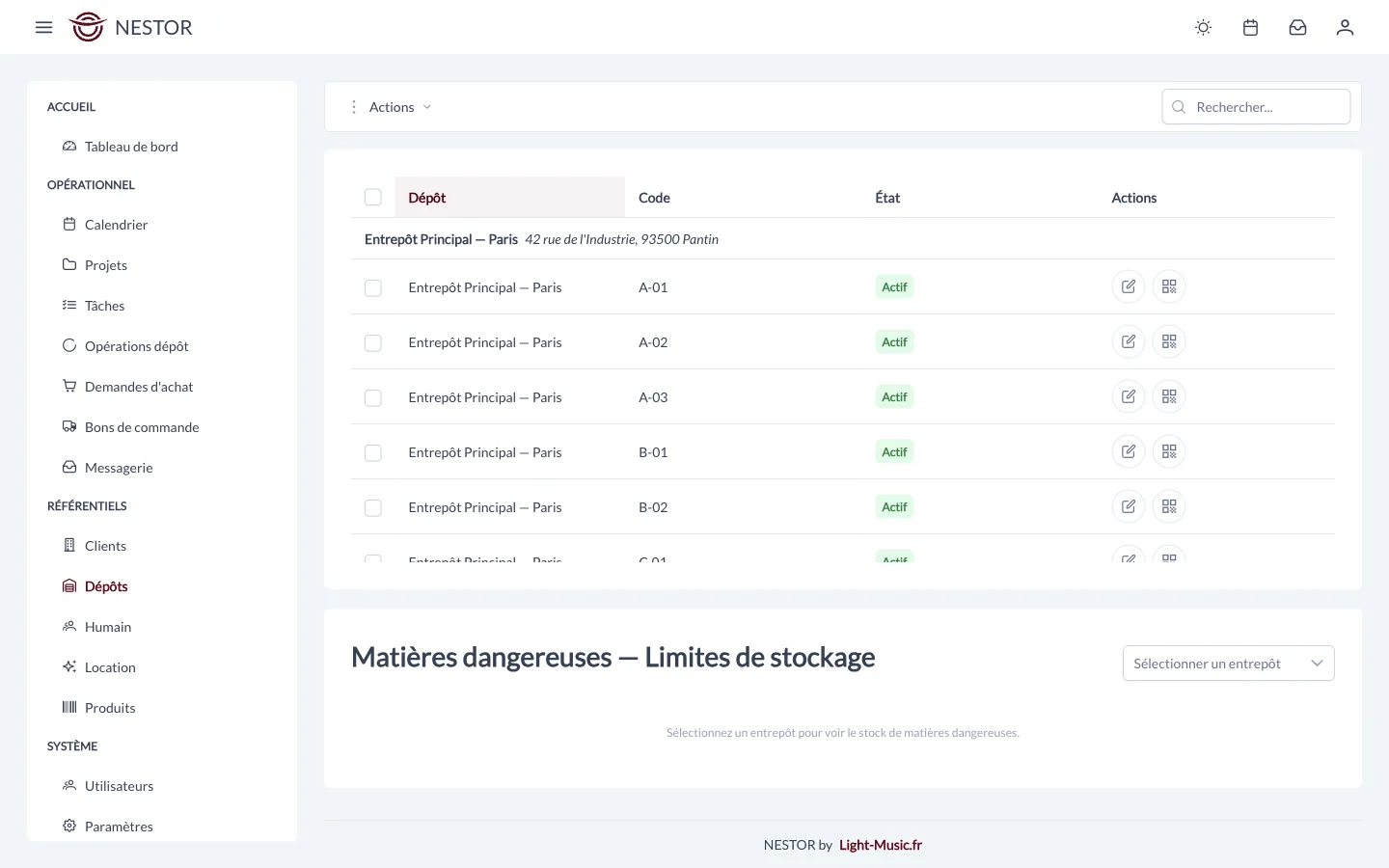 Liste des dépôts